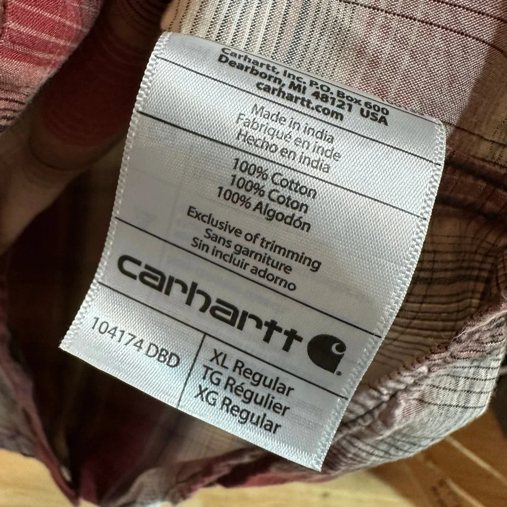 Carhartt shirt mens XL button up Short Sleeve Work Shirt Red Plaid Casual